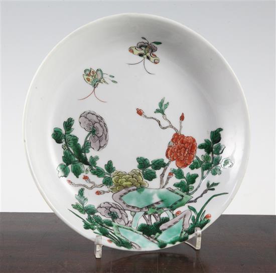 A Chinese famille verte dish, Kangxi period, 21.5cm